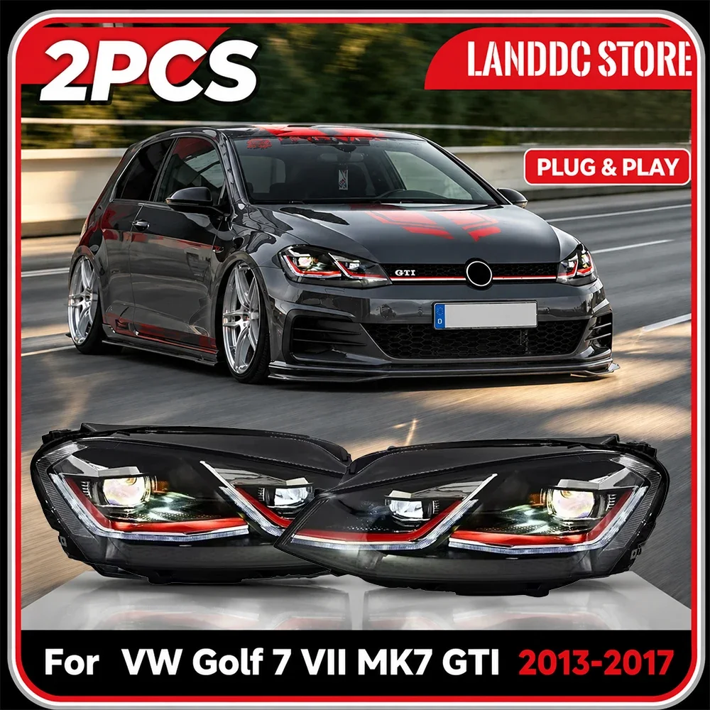 Paar LED-Scheinwerfer für VW Golf 7 VII MK7 2013-2017 DRL Blinker Frontscheinwerfer-Baugruppe Lampe