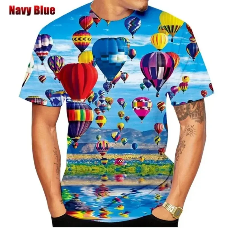 Summer 3d T-shirt Casual Fashion Men and Woman Hot Air Balloon Fun T-shirt Breathable and Comfortable Soft T-shirt