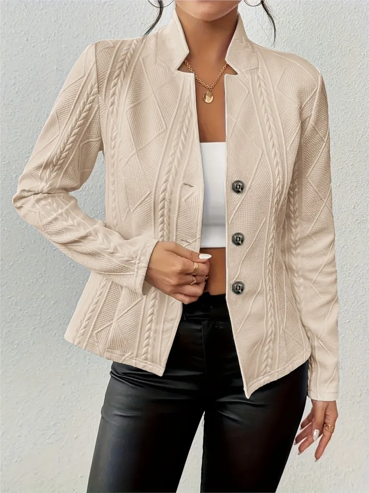 Fashion Solid Suit Coat Lady Elegant Long Sleeve V Neck Button Coats Tops For Women Casual Office Womens Clothing Spring Autumn
