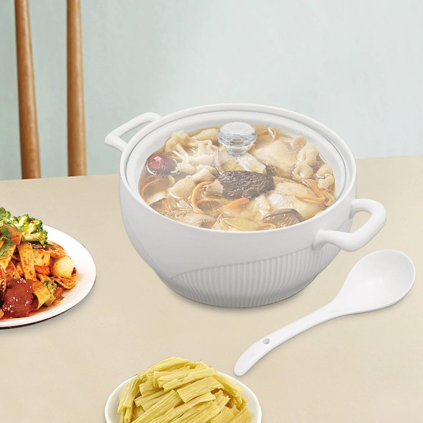 High-quality Commercial Soup Kettle, 0.4 Gal Porcelain Tureen with Anti-scalding Handles, Dishwasher Safe, Ideal Gift for