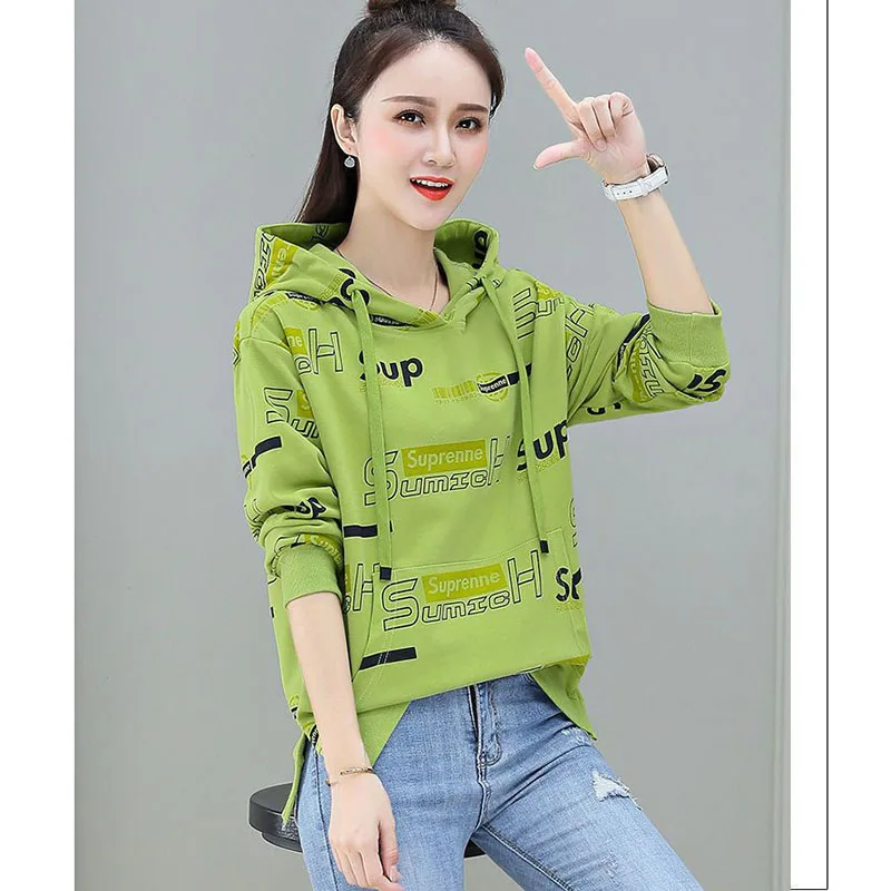 

Модные футболки с капюшоном и карманами с принтом букв, женская одежда, осень 2023, новые свободные повседневные топы, универсальные футболки