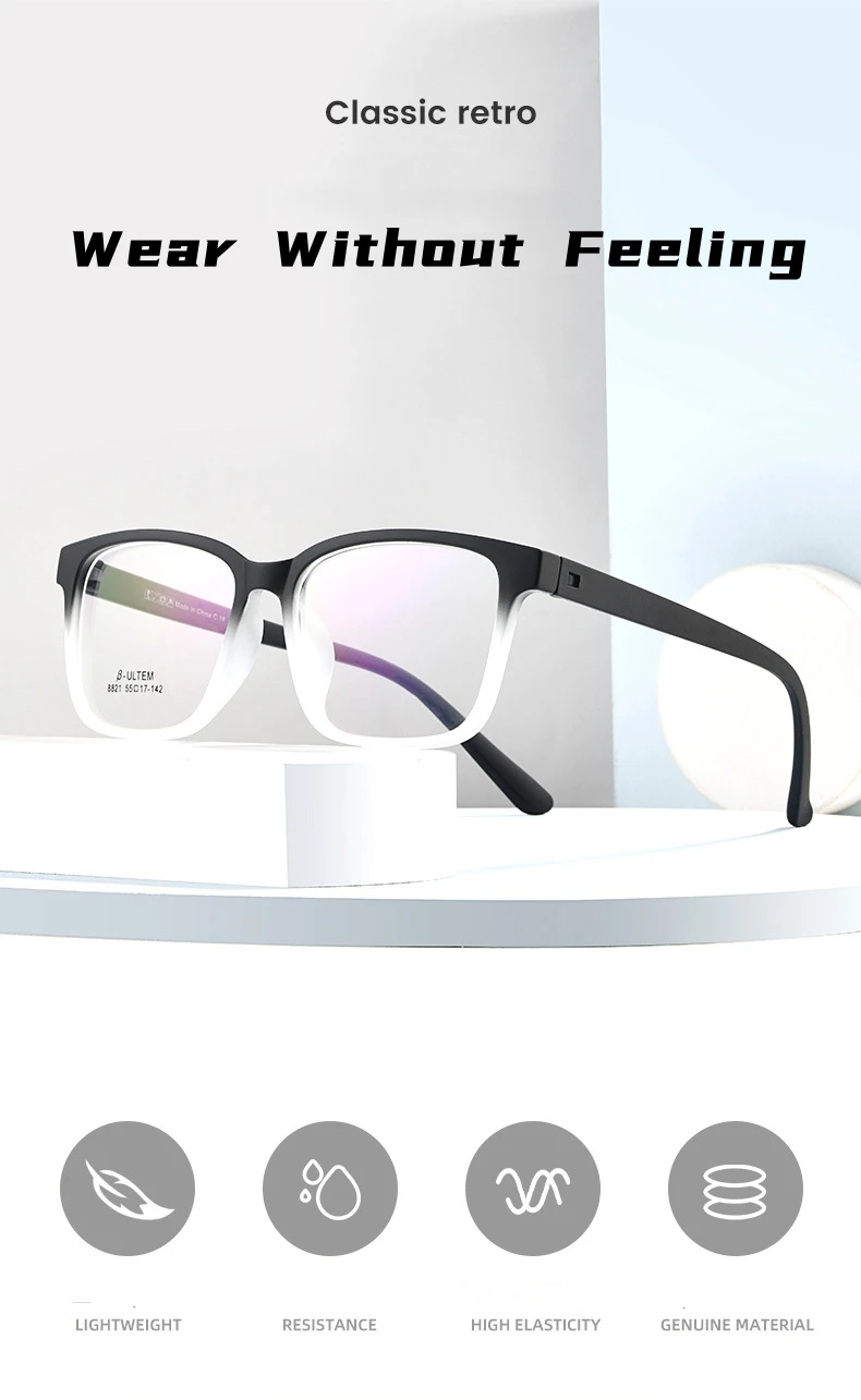YIMARUILI Mode Ultra-licht Große Schraubenlose TR90 Brillen Frauen Platz Retro Große Gesicht Optische Brillen Rahmen Männer – Detail 1