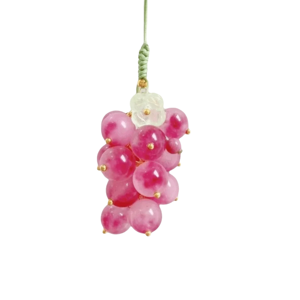 Elegant Grape Cluster Pendant Alloy Green Crystal Grape Phone Chain Polyester Flower Gradient Beads Woven Pendant Backpack