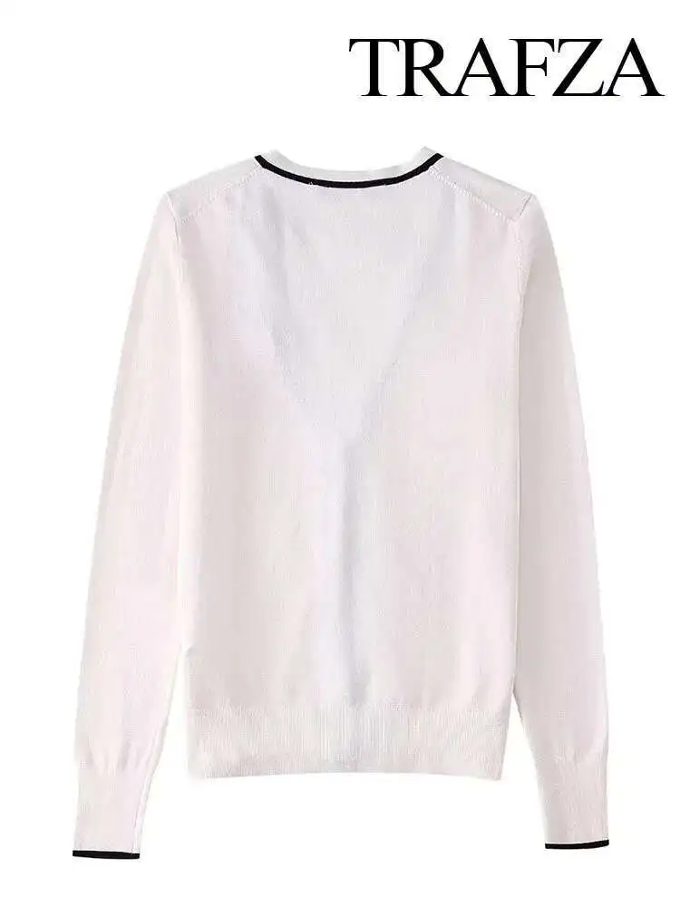 

New Women Summer Fashion Sweater White V-Neck Long Sleeves Buttons Decoration Single Breasted Cardigan Female Casual Top