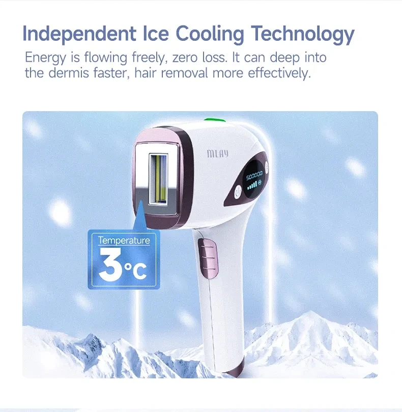 ماكينة إزالة الشعر بالليزر MLAY T4 IPL للاستخدام المنزلي، ماكينة إزالة شعر الوجه والجسم للنساء والرجال 500000   ومضات