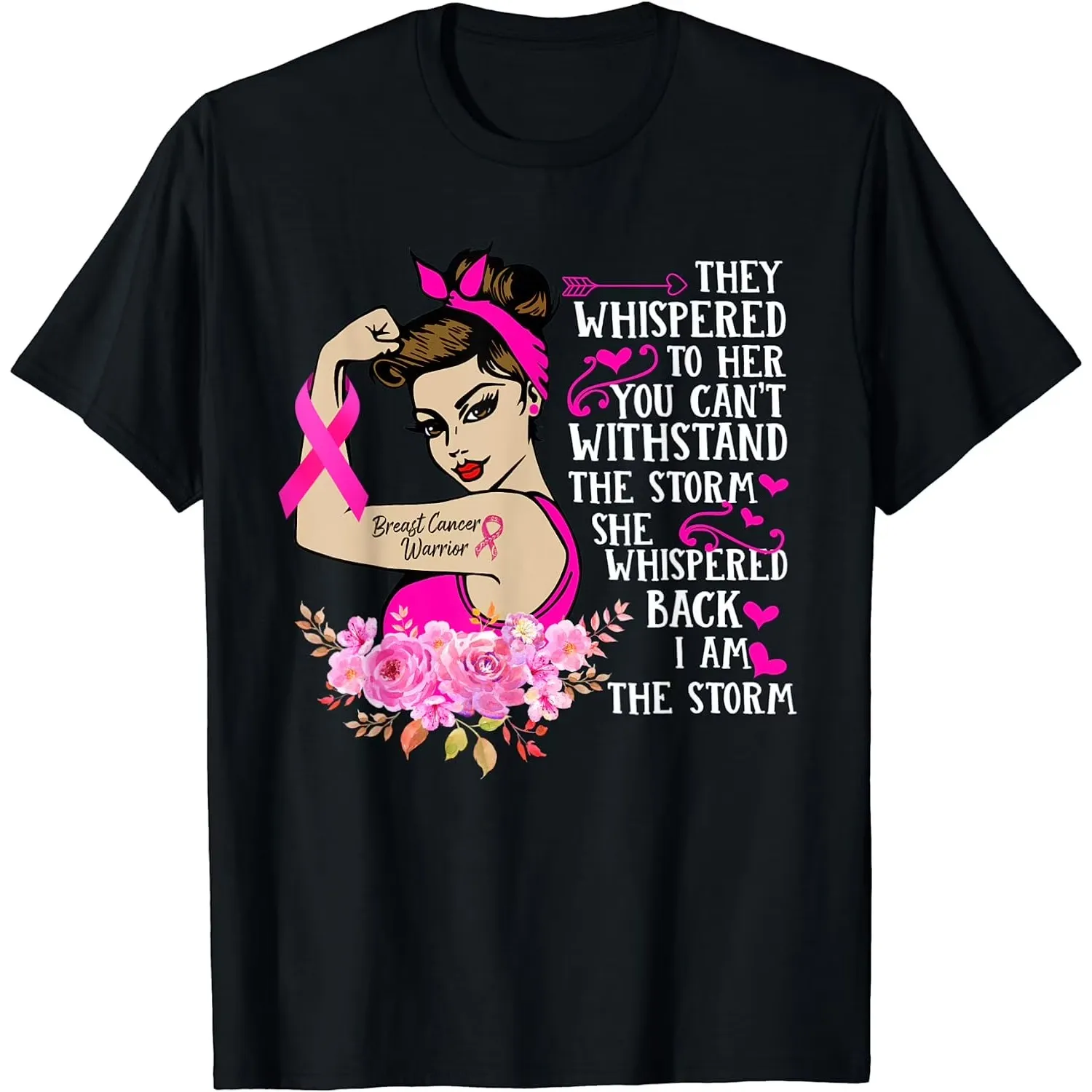 Breast Cancer Woman I Am The Storm Graphic T-Shirt Breathable Cotton Casual Crew Neck Tee