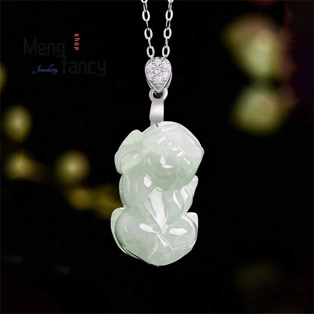 

Genuine Natural A-grade Jade Small PI Xiu Pendant S925, Silver Inlaid Ice Type Jade Leather Mound, Men's And Women's Designs