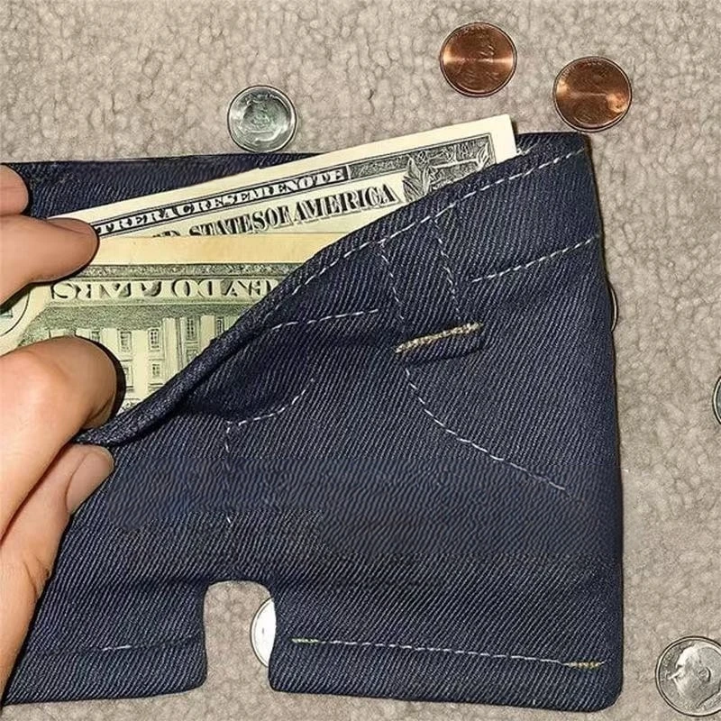 Foldable Pocket Pants Mini Jeans Wallet, Jean Wallet, Cute Denim Coin Purse Small Card Holder, Portable Retro Pants Style Wallet