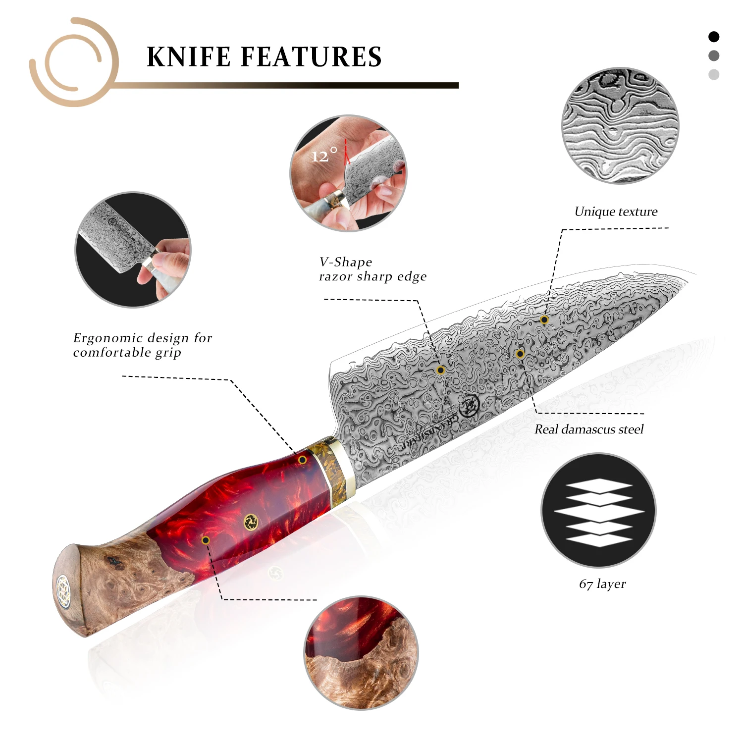 Japanese Chef Knife Premium Kitchen Cooking Tools 67 Layers Damascus Stainless Steel Blue Red White Wooden Handle Cookware