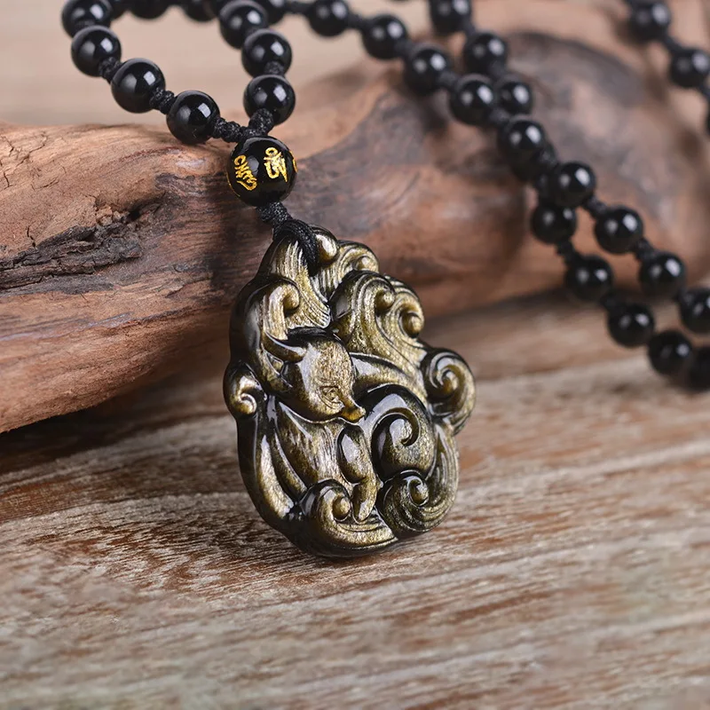 Natural Obsidian Nine-tailed Fox Necklace 3D Three-dimensional Little Meihu Women's Pendant Pendant Gift