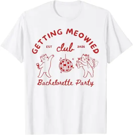 Getting Meowied Club Est 2026 Lustiges Katzen-T-Shirt für Junggesellinnenabschiede, Y2k-Humor, Katzen-Thema, Geschenke für Braut und Brautjungfern – Detail 10