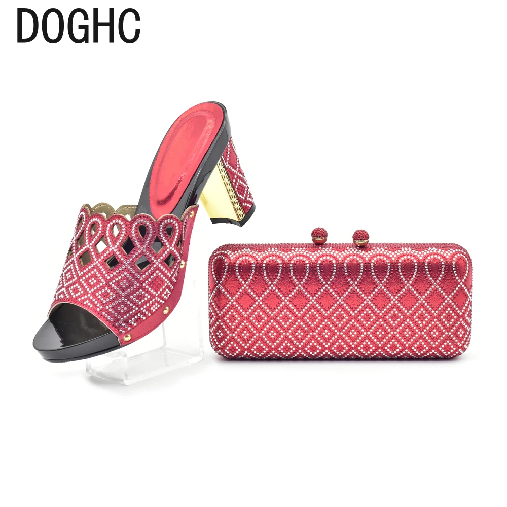 

New Fashion Italian Shoe and Bag Set for Party In Women Nigerian Party Shoes and Matching Bags Sets Decorated with Rhinestone