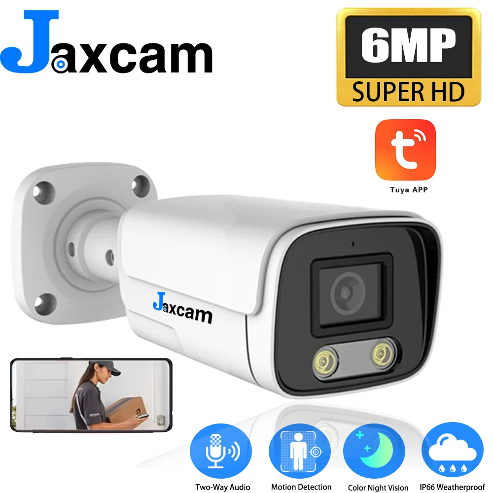

6MP Tuya POE IP Bullet Camera Outdoor Waterproof Color Night Vision 6MP Smart Life CCTV Security Surveillance Camera 2 Way Audio