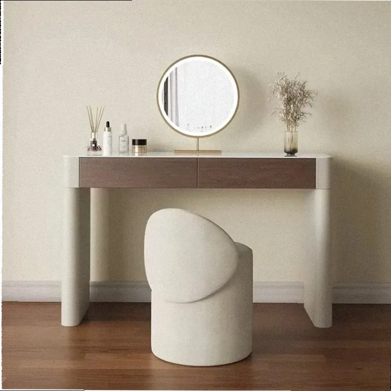 Square Beige Vanity Desk Led Mirror Nightstand Wooden Luxury Vanity Desk Hotel Makeup Storage Schminktisch Furniture Home