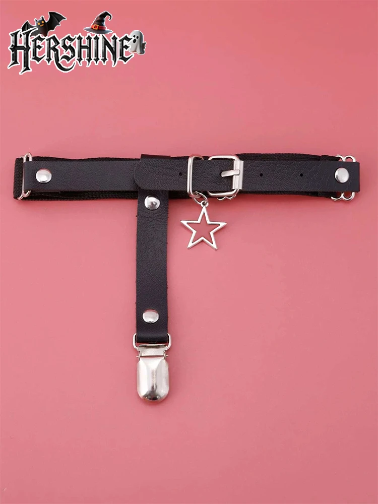 Комбинированный набор HERSHINE из 2 предметов с леггинсами с пятиконечной звездой и подвязками Y2K, готические панк-аксессуары для Хэллоуина, модный предмет