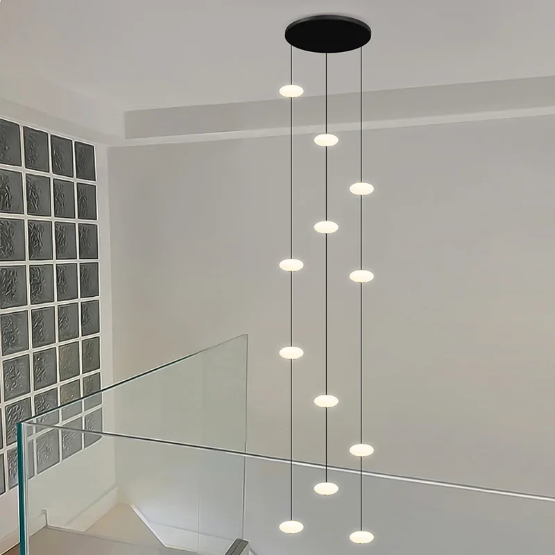 LED Minimalist Chandelier Duplex Building Attic Lighting Fixtures Nordic Hanging Chandelier Villa Revolving Staircase Pendent
