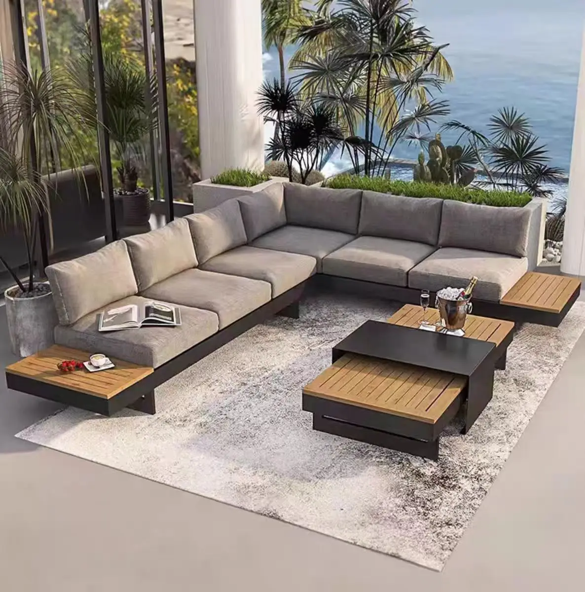 Contemporary modern aluminum alloy cornercombination sofa set waterproof, rust-proof, environmentally friendly high-density foam