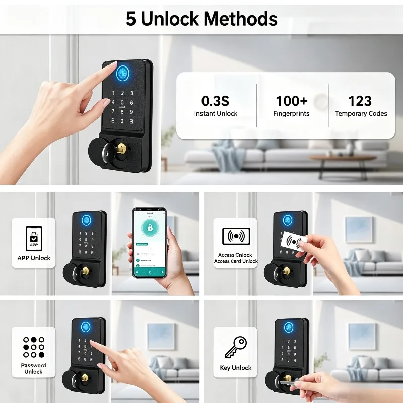 Smart Fingerprint Door Lock Bluetooth Password IC Card Electronic Lock Single Latch for Wooden Door Tuya App Remote Control