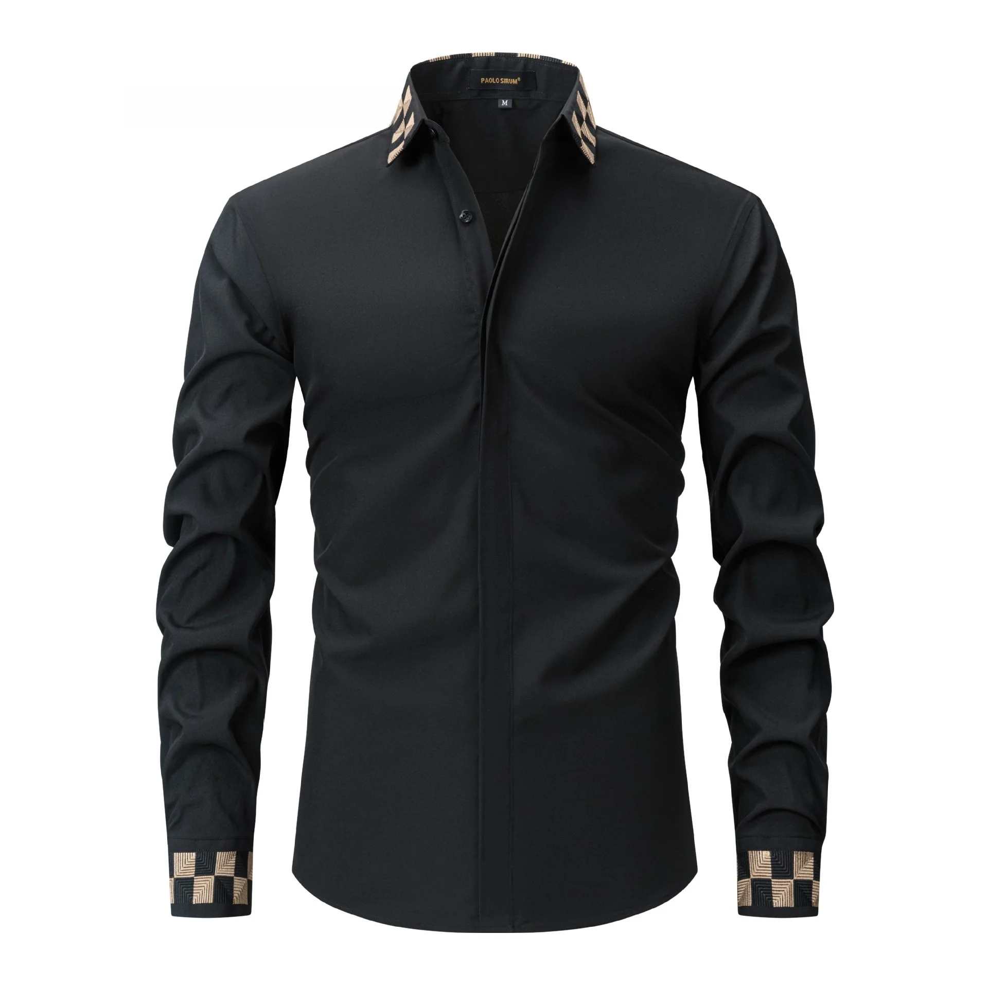 Men's Casual Shirt Top Streetwear Black White Embroidery Long Sleeve Pure Cotton Daily Wear Lightweight Fashion Spring Season