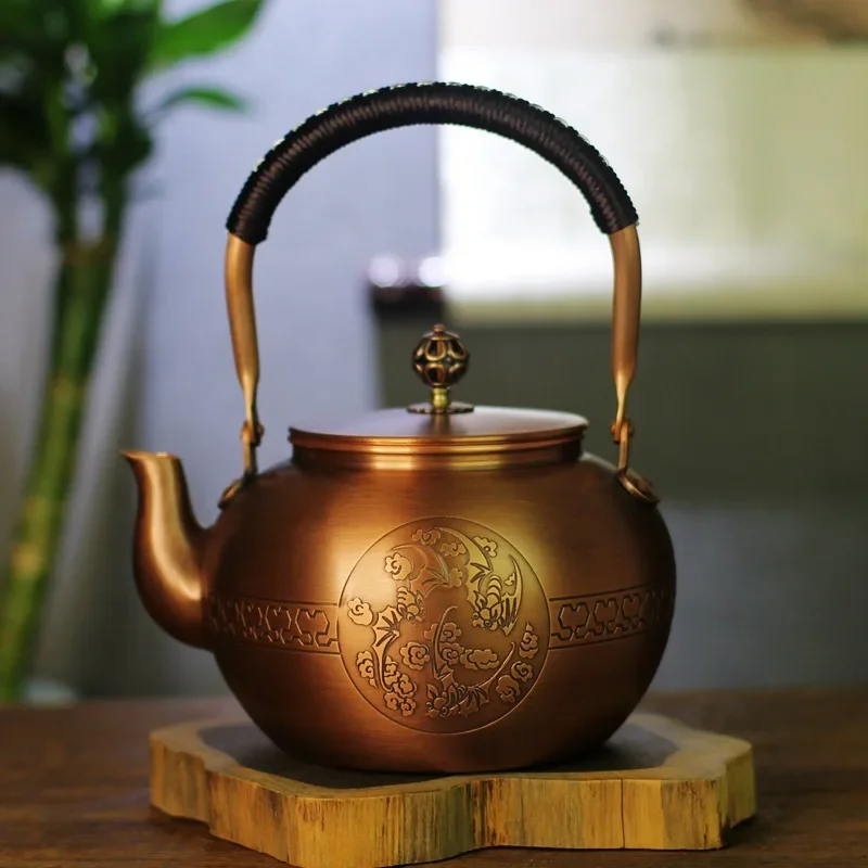 1.5L, Pure purple copper pot, Large capacity tea kettle, Vintage copper teapot for boiling water brew tea, Home gift tea set