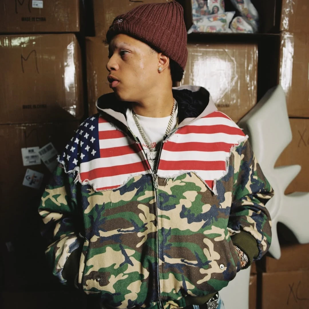 Y2K American Fashion Hoodie Retro Camouflage Splicing American Flag Casual Hoodie Hip Hop Men's and Women's Sportswear