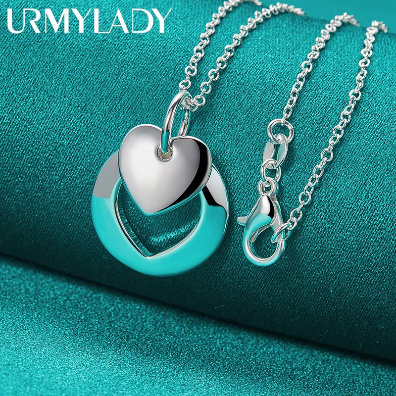 URMYLADY 925 Sterling Silver Round Heart Buckle 16/18/20/22/24/26/28/30 Inch Pendant Necklace For Women Wedding Fashion Jewelry