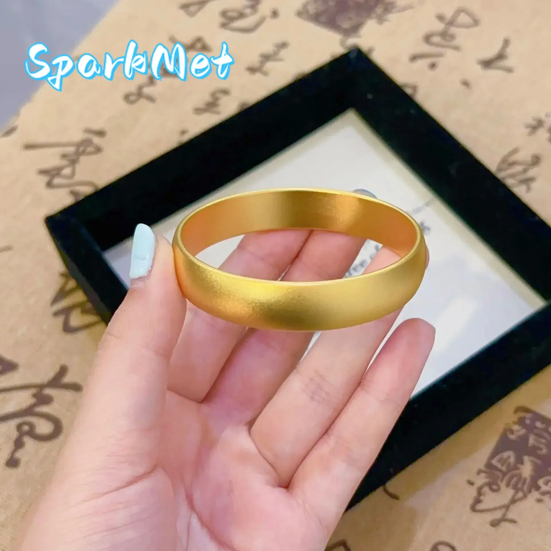 

Sparkmet Luxury 24K 9999 Pure Gold real gold Women's 12MM Plain Hook Ring Tire Bracelet Frosted Wide Face Bracelet