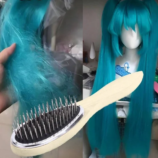 Cepillo para Pelucas Mejorado con Púas de Acero, Antiestático, Antiencrespamiento, Desenredante, con Mango de Madera, para Pelucas y Extensiones de Cabello Sintético y Humano