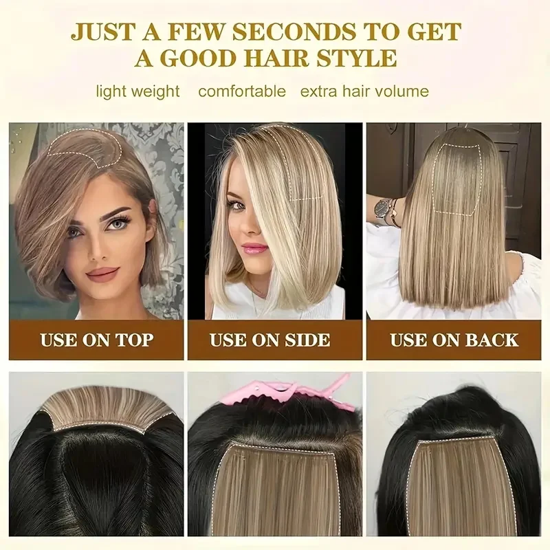 قطعتان من وصلات الشعر الاصطناعية القصيرة المستقيمة بمشبك في دبوس الشعر قطعة واحدة من وسادة الشعر المزيفة للنساء #6
