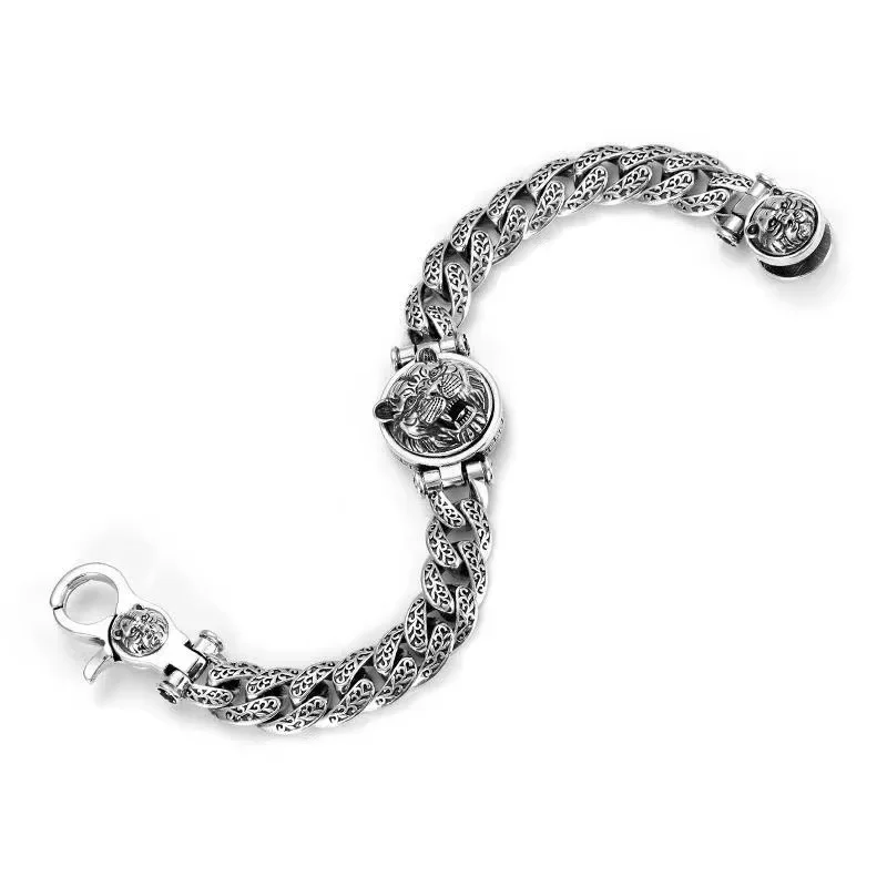 S925 Sterling Silver Domineering Tiger Head Bracelet Trend Personality Retro Silver Chain Men's Bracelet Luxury Birthday Gift