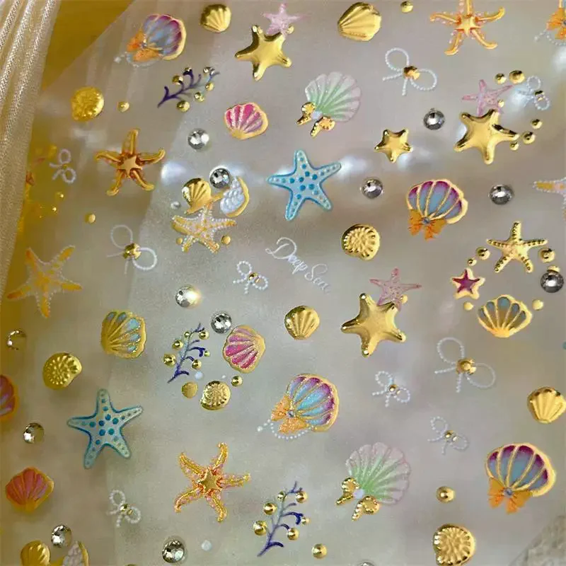 Summer 3D Beach Ocean Nail Art Stickers Shell Starfish Sticker Clams Conch Coral Sea Nail Decoration Manicure Salon Decals DIY