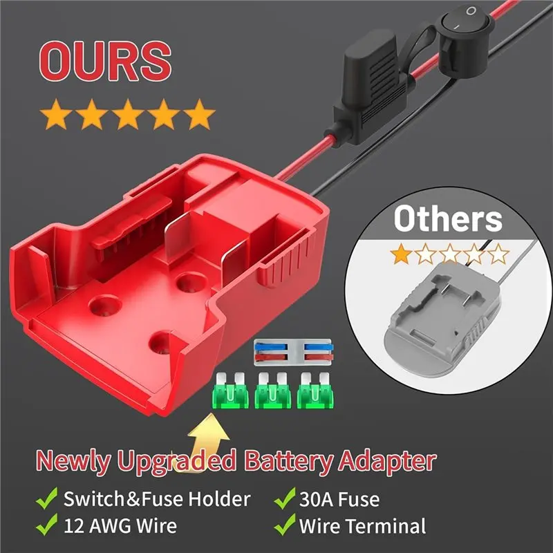 AA84 For M18 Battery 18V Adapter 2-Pack, Power Wheel Conversion Kit Includes Switch And Fuse, 12 AWG Wiring