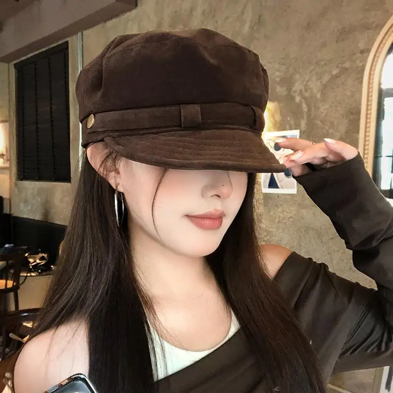 Retro Suede Beret Hat For Women Flat Top Newsboy Cap Autumn Winter Briti Sle Casual Foldable Warm Hat