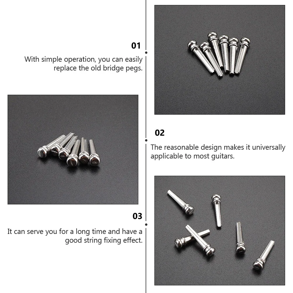 

6 Pcs String Pegs The Bridge Guitar Tuning Pins Metal Saddle and Nut Acoustic Supplies Premium Nail