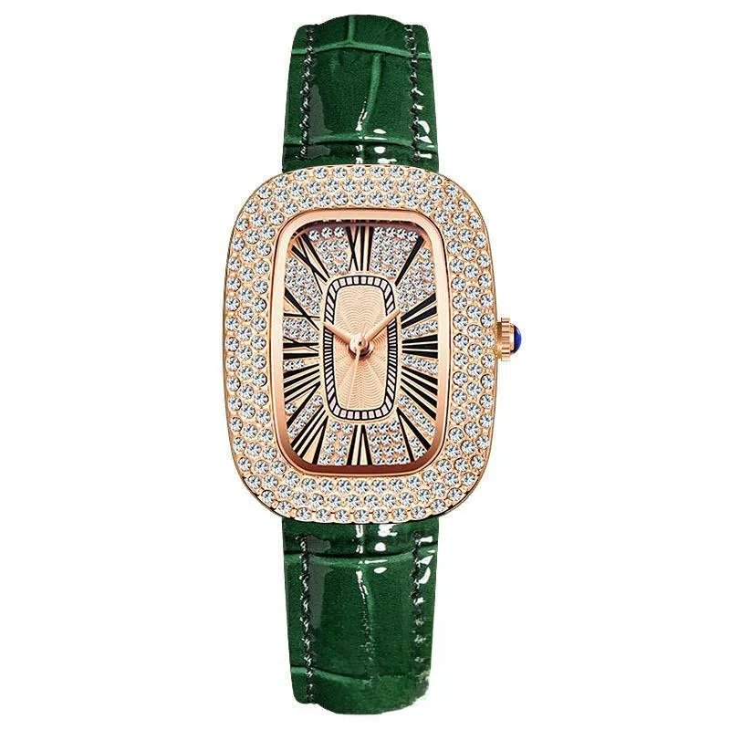 Reloj de cuarzo para mujer, pulsera de lujo con diamantes estrellados, color verde