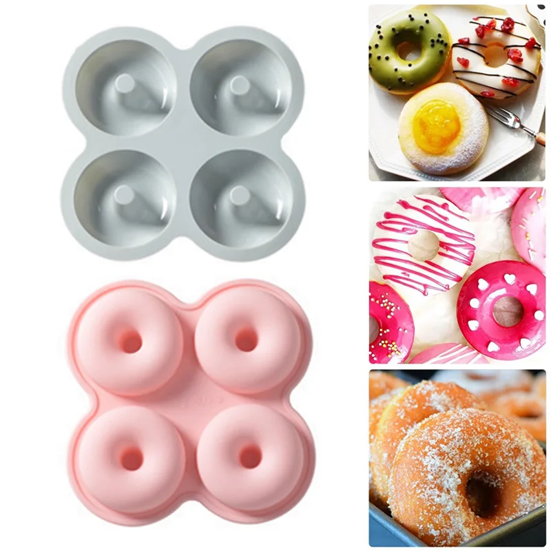 

4 Cavity Donut Mold Heat-resistant Non-stick Baking Silicone Mold DIY Baking Tray Donuts Colorful Soft Dessert Making Tools