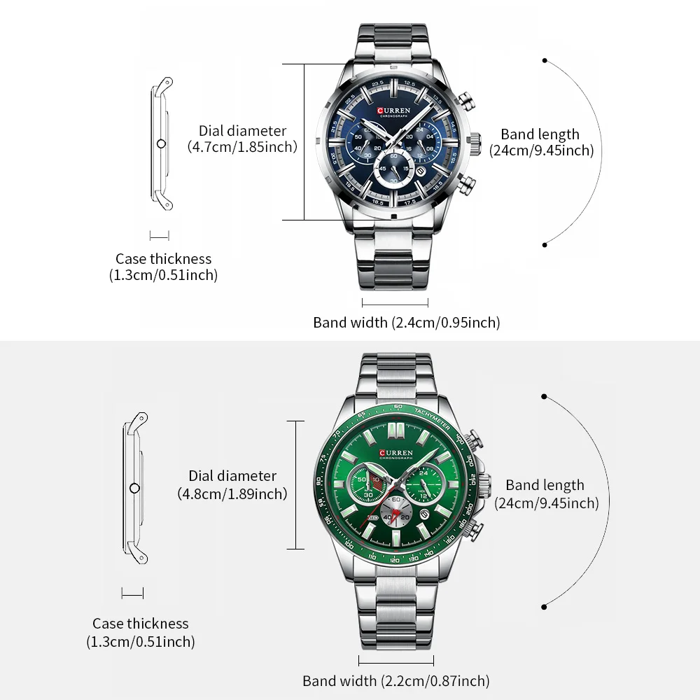 CURREN Men's Chronogaph Watch with Stianless Steel Band Fashion Sports Quartz Wristwatch for Men Auto Date