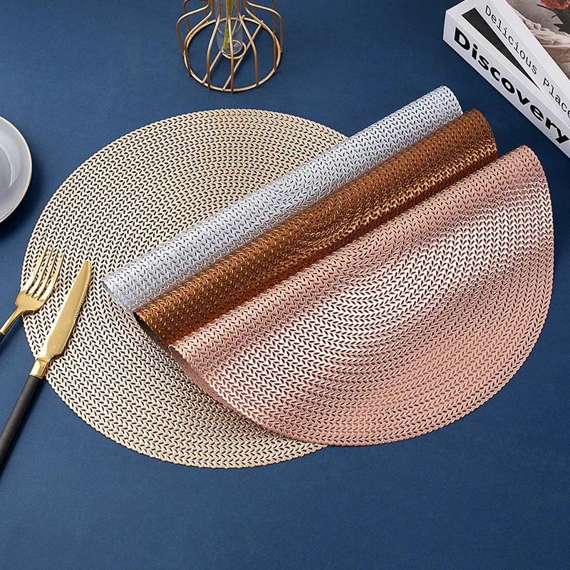 Round Hollow Pvc Placemats for Wheat Ears Nordic 8pcs Solid Heat Insulation Dining Table Mats Luxury Soft Non-Slip Cup Coasters
