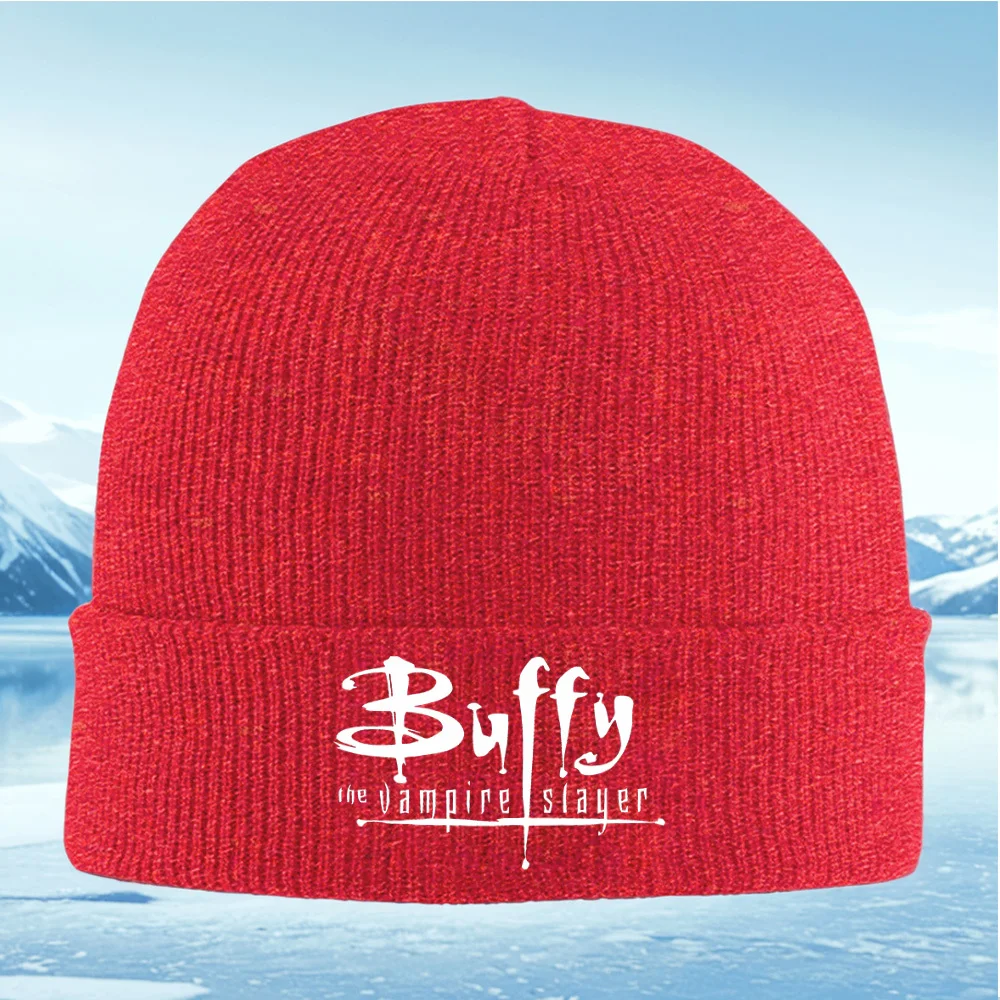 الأبيض بافي مصاص دماء القاتل شعار على الرجال السود النساء للجنسين محبوك قبعة قبعة صغيرة البلوز قبعة الشتاء الحرارية الدافئة عيد الميلاد في الهواء الطلق