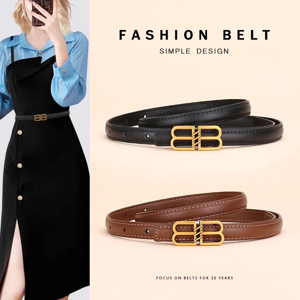 

French Light Luxury High-end Belt, Women's Genuine Leather Versatile Dress, Belt, Thin Belt, High-end Girlish Belt