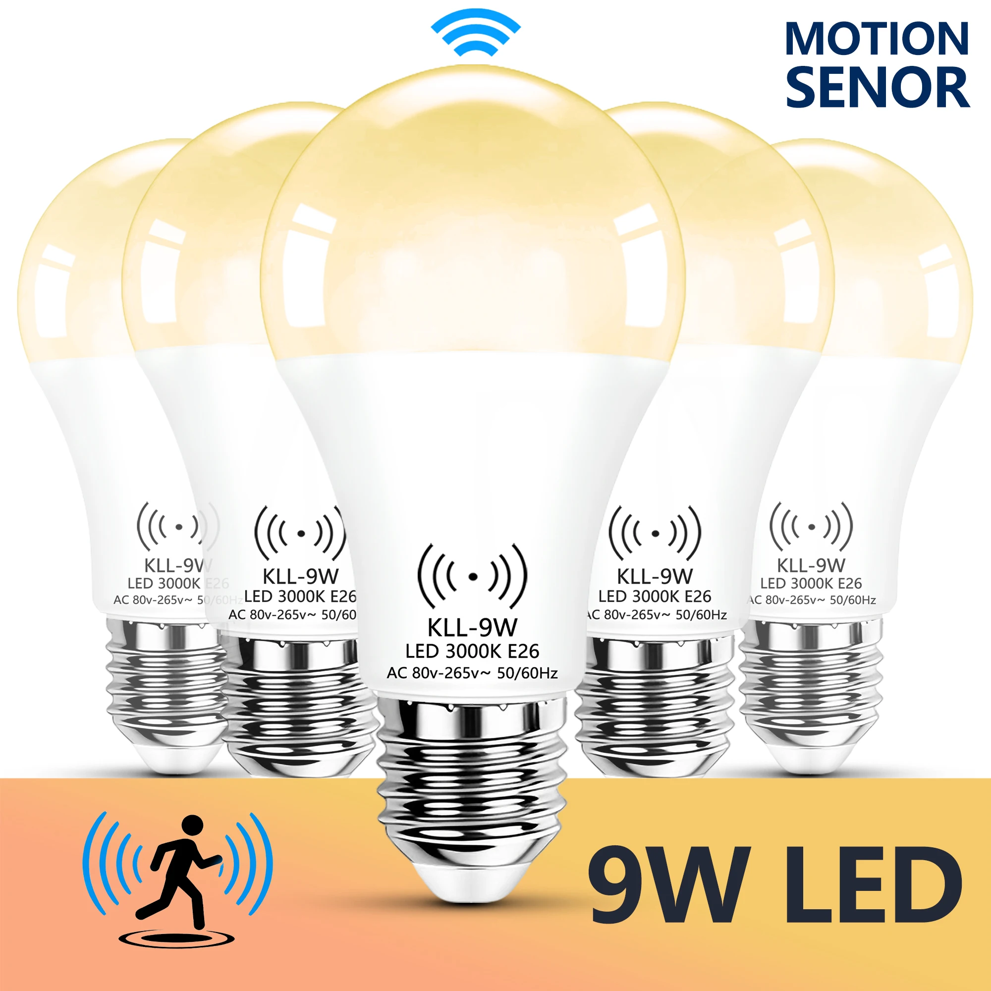 Motion Sensor Light Bulbs 9W Light Sensor Smart Lamp Auto ON/OFF Switch for Indoor and Outdoor Lighting Porch Stairs Hallway