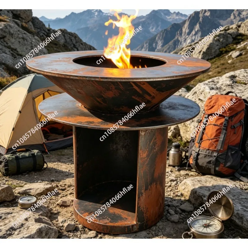 European Outdoor Corten Steel Fire Pit, Multifunctional Brasero BBQ Barbecue Grill for Patio Garden Backyard