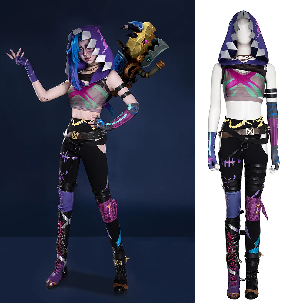 

Костюм для косплея Game LoL Arcane 2 Jinx, платье, униформа, жилет, брюки, шляпа, полный комплект, карнавальная вечеринка на Хэллоуин, костюм ручной работы