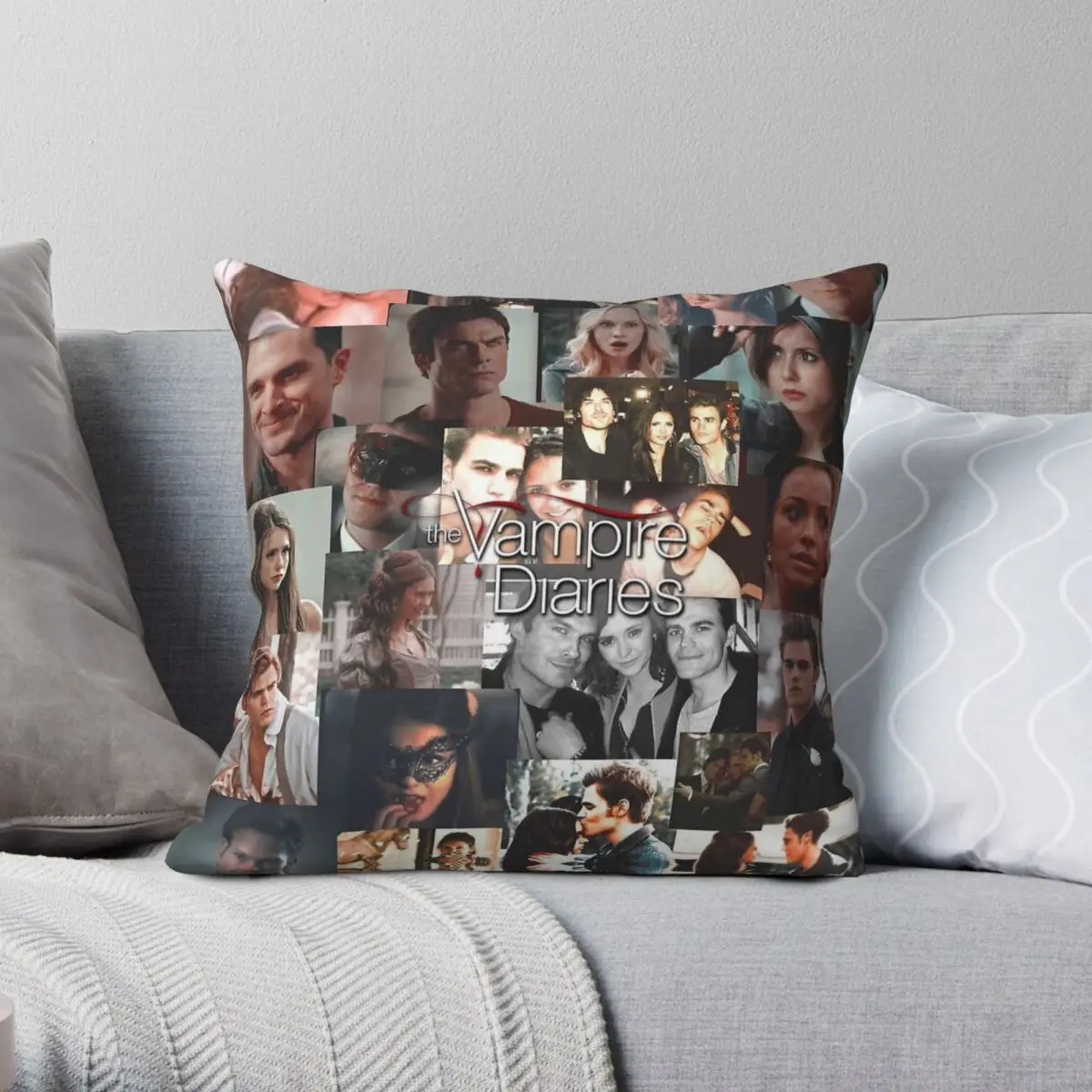 Vampire Diaries Collage Square Pillowcase Polyester Linen Velvet Printed Zip Decor Pillow Case Sofa Seater Cushion Case 45x45