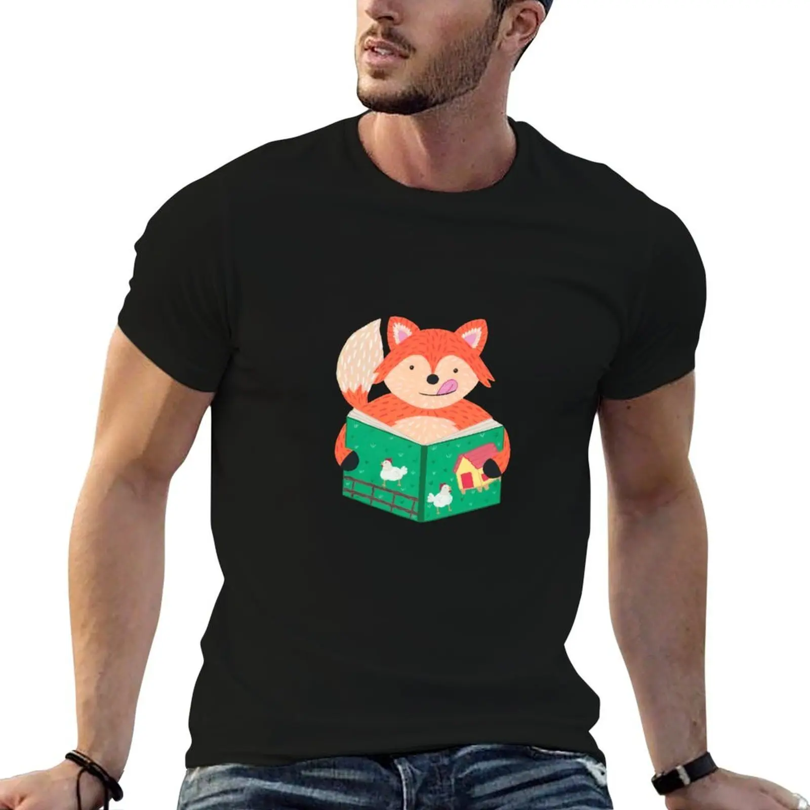 

Animals with books part 1 - Fox reading a recipe book T-Shirt mens graphic t shirts t shirt for man 100 percent cotton T-Shirt