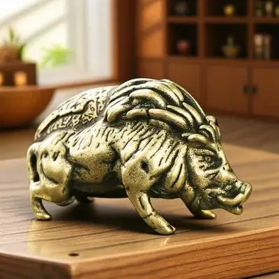 Pure Copper Wild Pig Ornament Handcrafted Retro Sculpture Smooth Rounded Edges Safe Home Office Desktop Decor Creative Animal