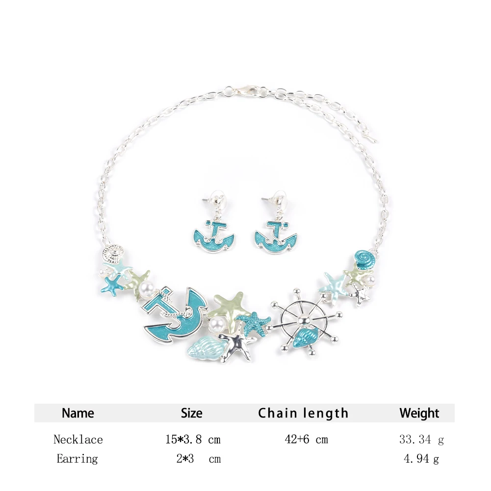 Cring Coco 2023 New Necklaces Fashion Ship\'s Anchor Starfish Popular Necklaces Earring Sets Irregular Trendy Jewelry for Women