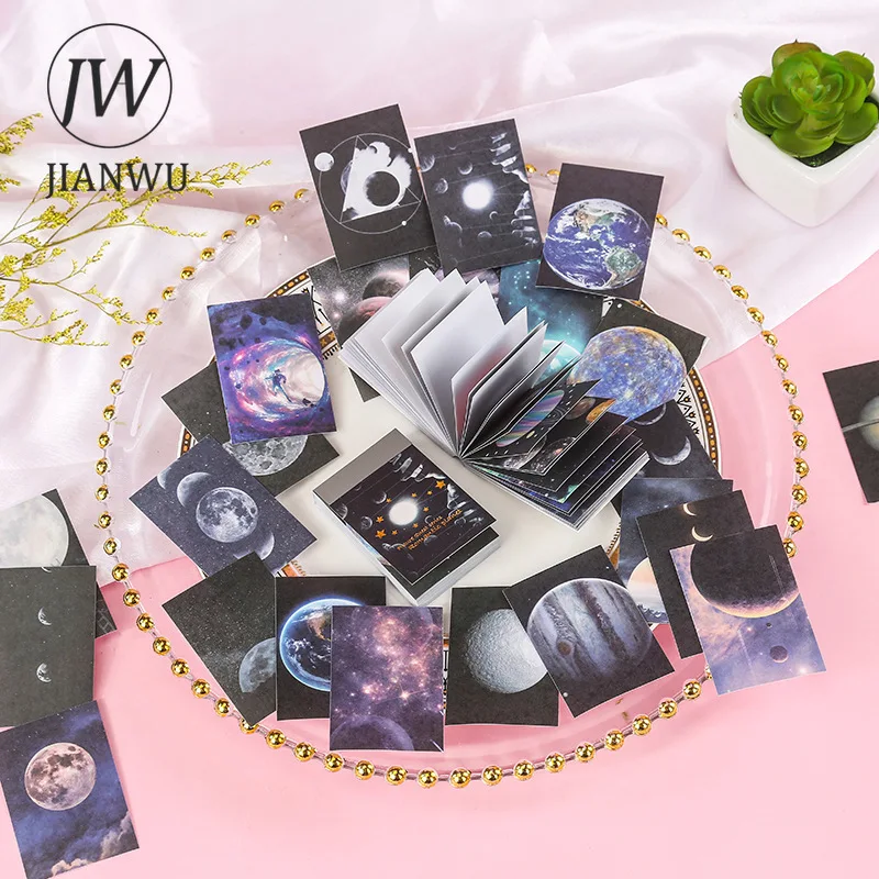 JIANWU 50 Pcs Cosmic Starry Aesthetic Journal Washi Sticker Book Not Repeating DIY Scrapbooking Decoration Stationery Stickers