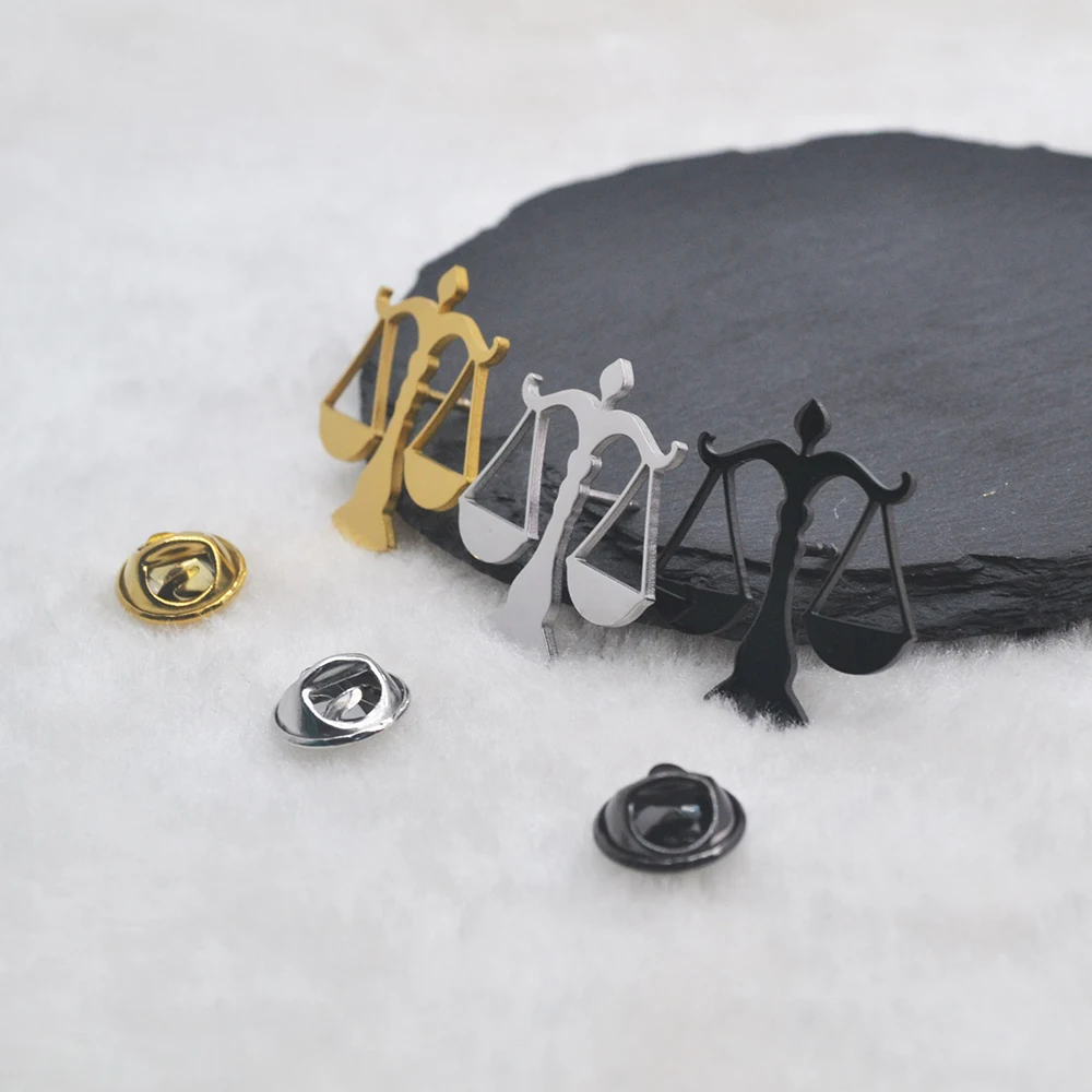 Minimalist Balance Scale Brooch - Metal Symbol Pin with Butterfly Clasp, Equity Jewelry for Men and Women