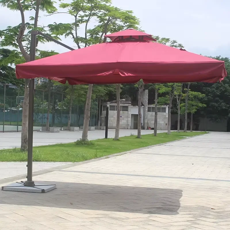 Windproof Outdoor Beach Umbrella with Base and Signs for Hotel Terrace Storm Resistant Parasol for Beach and Patio Use